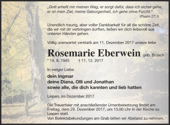 Traueranzeige von Rosemarie Eberwein von Neubrandenburger Zeitung