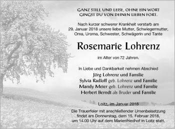 Traueranzeige von Rosemarie Lohrenz von Vorpommern Kurier