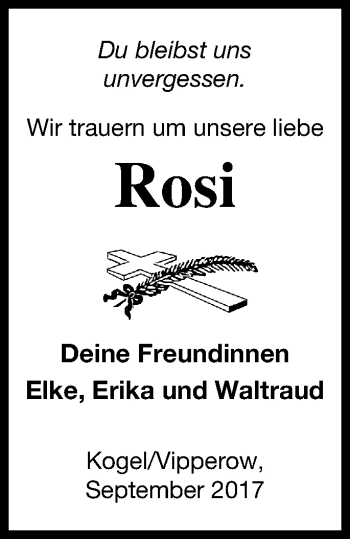 Traueranzeige von Rosi  von Müritz-Zeitung