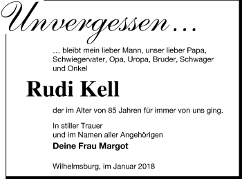 Traueranzeige von Rudi Kell von Haff-Zeitung