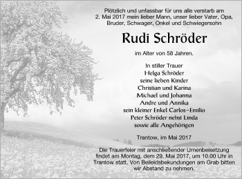 Traueranzeige von Rudi Schröder von Vorpommern Kurier