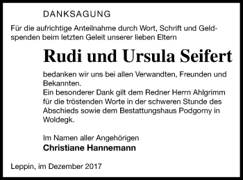 Traueranzeige von Rudi Seifert von Neubrandenburger Zeitung