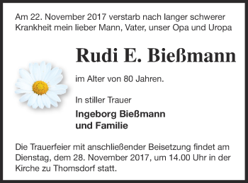 Traueranzeige von Rudi E. Bießmann von Strelitzer Zeitung