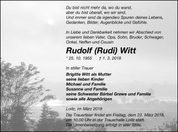 Traueranzeige von Rudolf Witt von Vorpommern Kurier