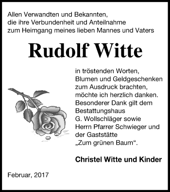 Traueranzeige von Rudolf Witte von Templiner Zeitung