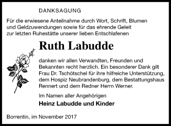 Traueranzeige von Ruth Labudde von Demminer Zeitung