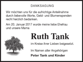 Traueranzeige von Ruth Tank von Pasewalker Zeitung