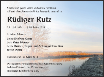 Traueranzeige von Rüdiger Rutz von Haff-Zeitung