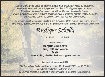 Traueranzeige von Rüdiger Schella von Mecklenburger Schweiz