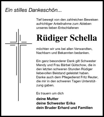 Traueranzeige von Rüdiger Schella von Mecklenburger Schweiz