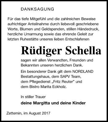 Traueranzeige von Rüdiger Schella von Mecklenburger Schweiz