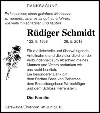 Traueranzeige von Rüdiger Schmidt von Templiner Zeitung