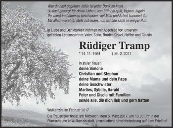 Traueranzeige von Rüdiger Tramp von Neubrandenburger Zeitung