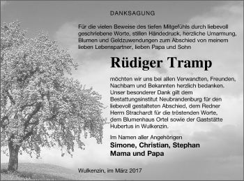 Traueranzeige von Rüdiger Tramp von Neubrandenburger Zeitung