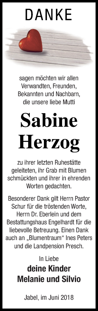 Traueranzeige von Sabine Herzog von Müritz-Zeitung