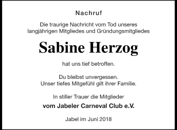 Traueranzeige von Sabine Herzog von Müritz-Zeitung