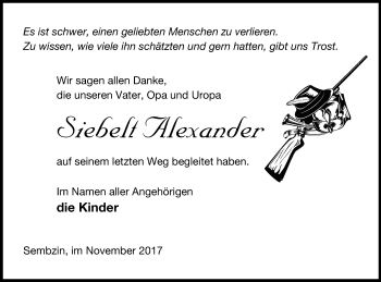 Traueranzeige von Siebelt Alexander von Müritz-Zeitung