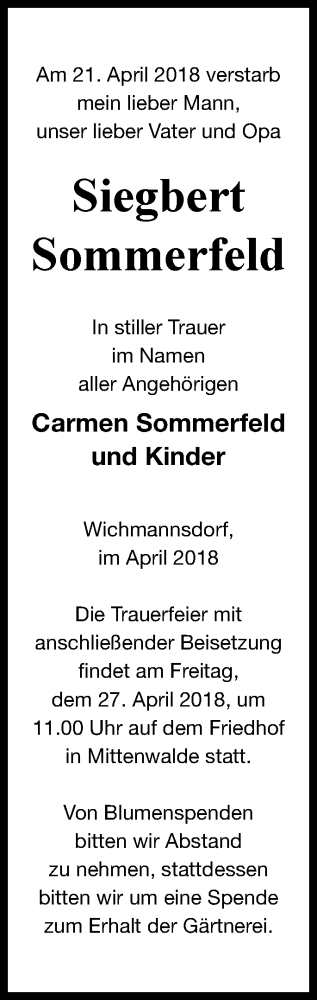 Traueranzeige von Siegbert Sommerfeld von Templiner Zeitung