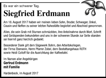 Traueranzeige von Siegfried Erdmann von Templiner Zeitung