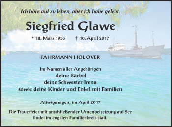 Traueranzeige von Siegfried Glawe von Haff-Zeitung