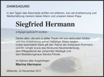 Traueranzeige von Siegfried Hermann von Pasewalker Zeitung