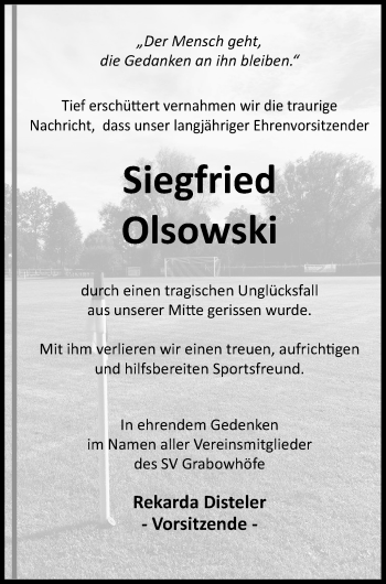 Traueranzeige von Siegfried Olsowski von Müritz-Zeitung