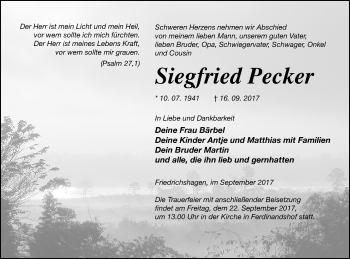 Traueranzeige von Siegfried Pecker von Haff-Zeitung