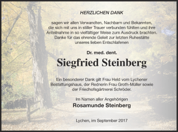 Traueranzeige von Siegfried Steinberg von Templiner Zeitung