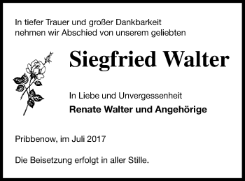 Traueranzeige von Siegfried Walter von Mecklenburger Schweiz