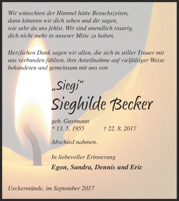Traueranzeige von Sieghilde Becker von Haff-Zeitung