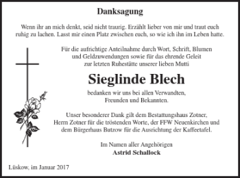 Traueranzeige von Sieglinde Blech von Vorpommern Kurier