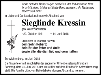 Traueranzeige von Sieglinde Kressin von Neubrandenburger Zeitung