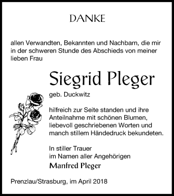 Traueranzeige von Siegrid Pleger von Prenzlauer Zeitung