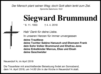 Traueranzeige von Siegward Brummund von Vorpommern Kurier