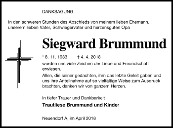 Traueranzeige von Siegward Brummund von Vorpommern Kurier