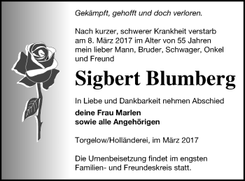 Traueranzeige von Sigbert Blumberg von Haff-Zeitung