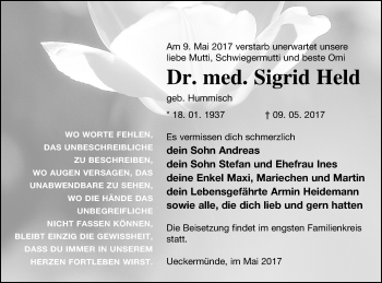 Traueranzeige von Sigrid Held von Haff-Zeitung