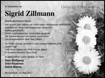 Traueranzeige von Sigrid Zillmann von Strelitzer Zeitung