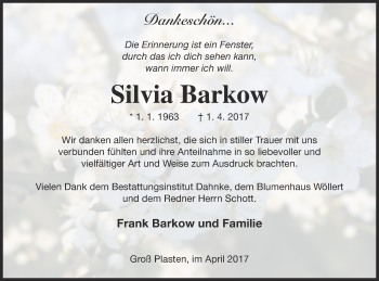 Traueranzeige von Silvia Barkow von Müritz-Zeitung