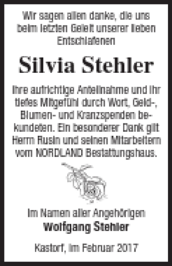 Traueranzeige von Silvia Stehler von Neubrandenburger Zeitung