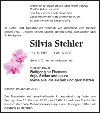 Traueranzeige von Silvia Stehler von Neubrandenburger Zeitung