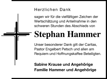 Traueranzeige von Stephan Hammer von Neubrandenburger Zeitung