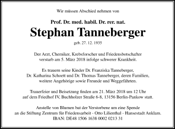 Traueranzeige von Stephan Tanneberger von Vorpommern Kurier