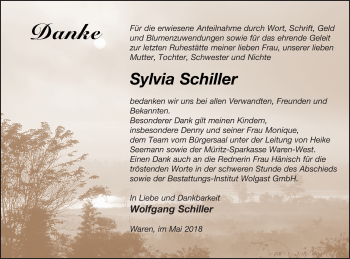 Traueranzeige von Sylvia Schiller von Müritz-Zeitung