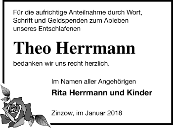 Traueranzeige von Theo Herrmann von Vorpommern Kurier