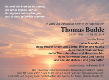 Traueranzeige von Thomas Bude von Neubrandenburger Zeitung