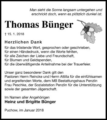 Traueranzeige von Thomas Bünger von Müritz-Zeitung