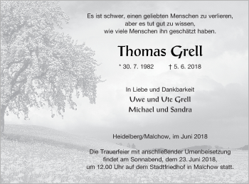 Traueranzeige von Thomas Grell von Müritz-Zeitung
