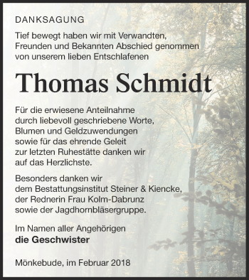 Traueranzeige von Thomas Schmidt von Haff-Zeitung