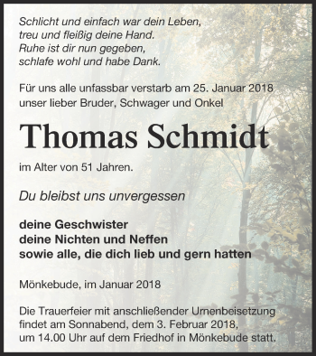 Traueranzeige von Thomas Schmidt von Haff-Zeitung